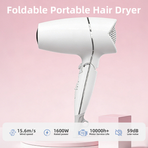 S&egrave;che-cheveux pliable compact C181 avec une puissance de 1 600 W, un d&eacute;bit d'air de 15,6 m/s, un faible bruit de 59 dB et une conception portable pliable