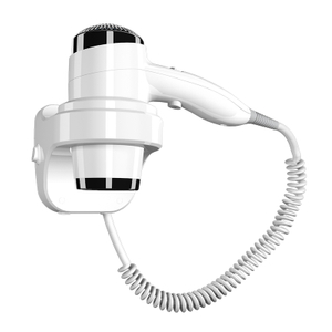 RCY-67588C مجفف شعر الفندق الأبيض المدمج المثبت على الحائط مع سلك ملفوف وحامل حائط