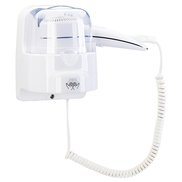 Secador de pelo de pared MGQ-168 con funda protectora transparente y cable enrollado para ba&ntilde;os de hotel